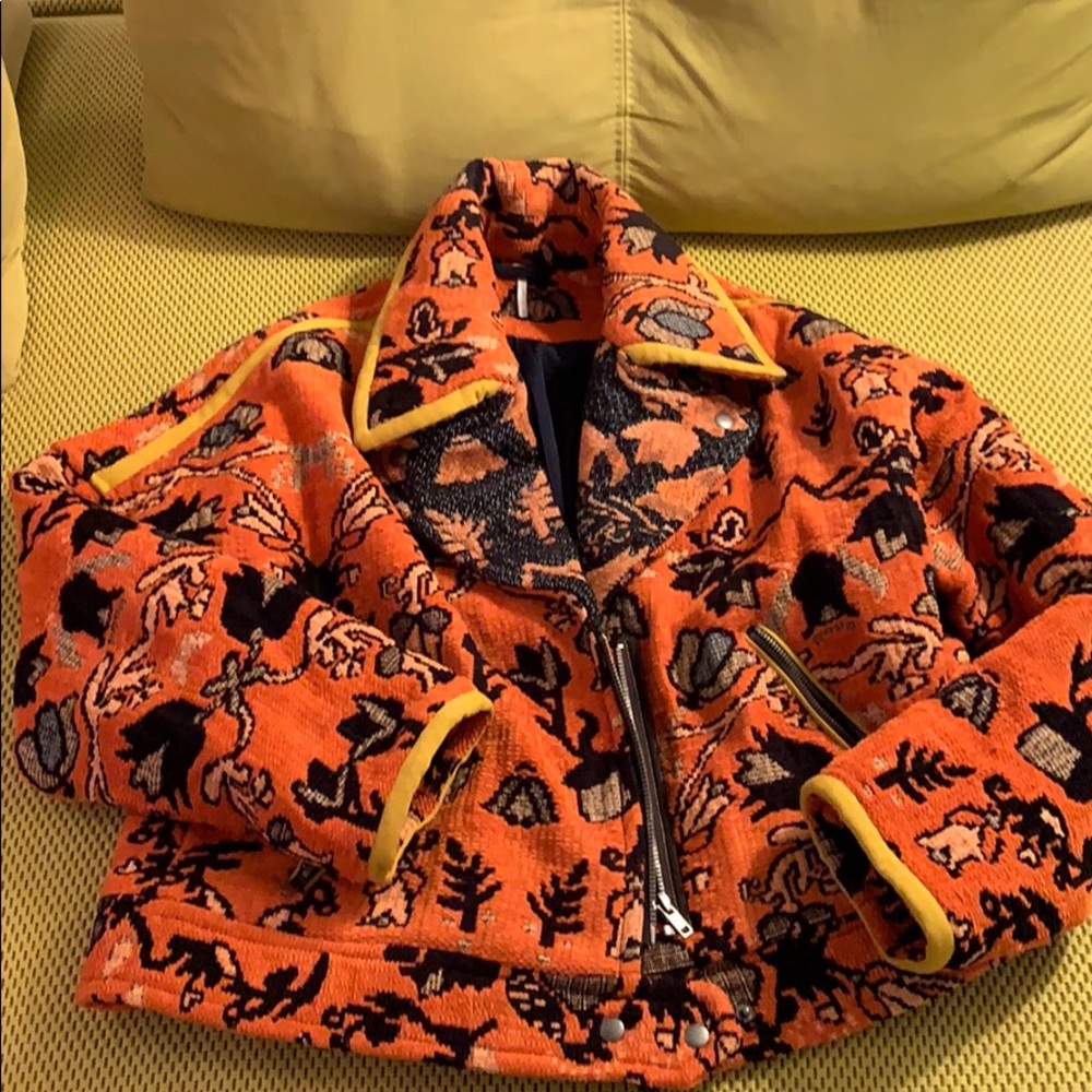 Gorgeous Free People Orange Tapestry Short Jacket